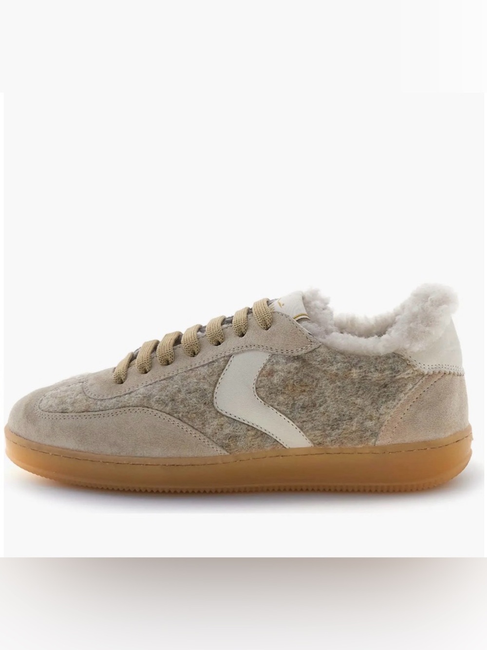 NWT VOILE BLANCHE Olivia Court Wool Sneaker with Genuine Shearling Trim in Beige